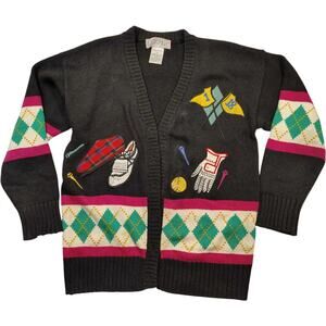 VTG LIZI RUCH Women's Black Golf Prep Cardigan Sweater Size S **PLEASE READ**